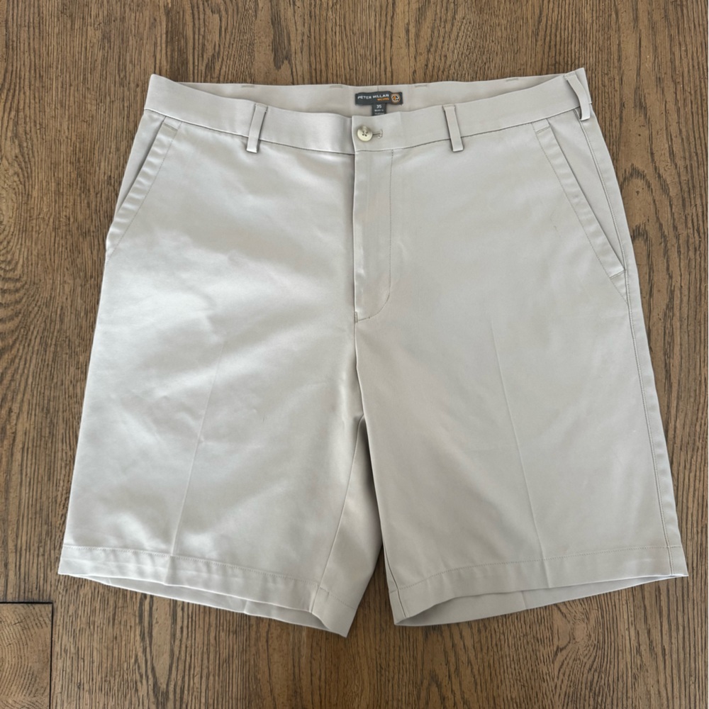 Peter Millar Salem Performance Shorts 35 Khaki Wicking Stretch Golf Resort Wear